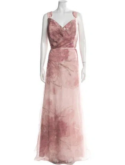 Pre-owned Rene Ruiz Floral Print Long Dress W/ Tags In Pink