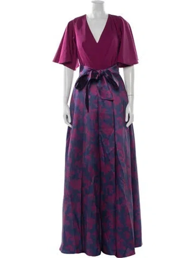 Pre-owned Rene Ruiz Floral Print Long Dress W/ Tags In Purple