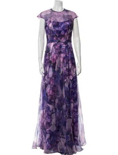 Pre-owned Rene Ruiz Floral Print Long Dress W/ Tags In Purple