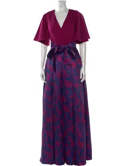 Pre-owned Rene Ruiz Floral Print Long Dress W/ Tags In Purple