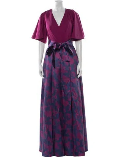 Pre-owned Rene Ruiz Floral Print Long Dress W/ Tags In Purple