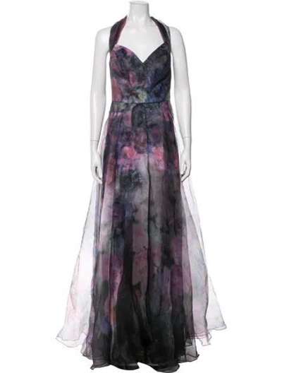 Pre-owned Rene Ruiz Floral Print Long Dress W/ Tags In Purple