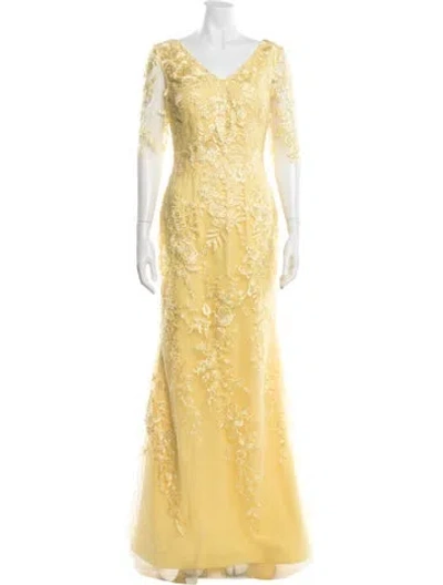 Pre-owned Rene Ruiz Floral Print Long Dress W/ Tags In Yellow