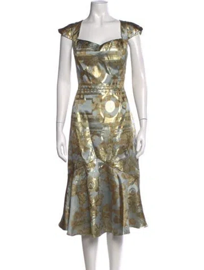 Pre-owned Rene Ruiz Floral Print Midi Length Dress In Green
