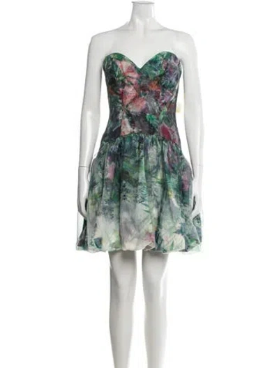 Pre-owned Rene Ruiz Floral Print Mini Dress W/ Tags In Green