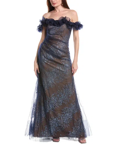 Rene Ruiz Glitter Gown In Blue