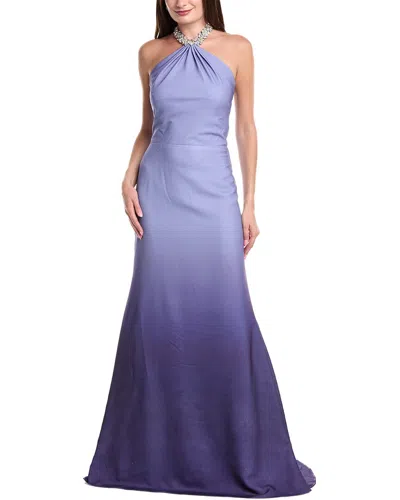 Rene Ruiz Halter Neck Column Ombre Crepe Gown In Purple