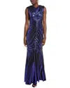 Rene Ruiz Hand-draped Metallic Stretch Gown In Blue