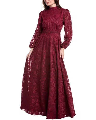 Rene Ruiz High-neck Bishop Sleeve Cinch Waist Gown In Red