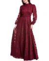 Rene Ruiz Bishop Sleeve Ornate Texture Empire Gown In Red