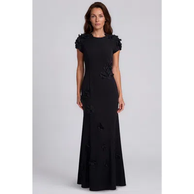 Rene Ruiz High Neck Crepe Gown In Black