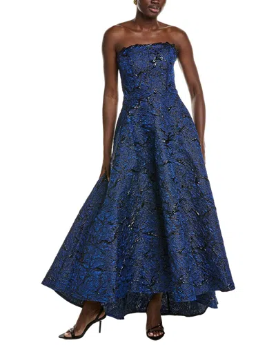 Rene Ruiz High-low Jacquard Gown In Blue