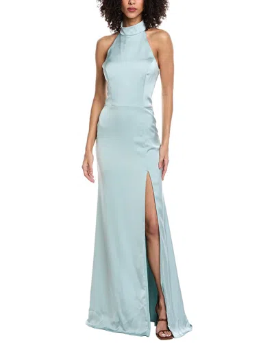 Rene Ruiz High-neck Stretch Crepe Column Gown In Blue
