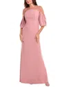 Rene Ruiz Illusion Crepe Column Gown In Pink