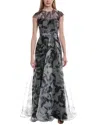 Rene Ruiz Illusion Organza A-line Cap Sleeve Gown In Multi