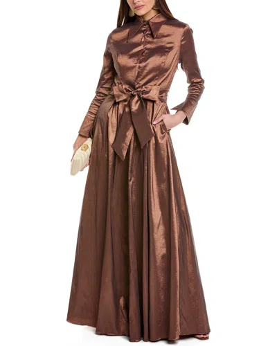 Rene Ruiz Jacquard Shirt Gown In Gold