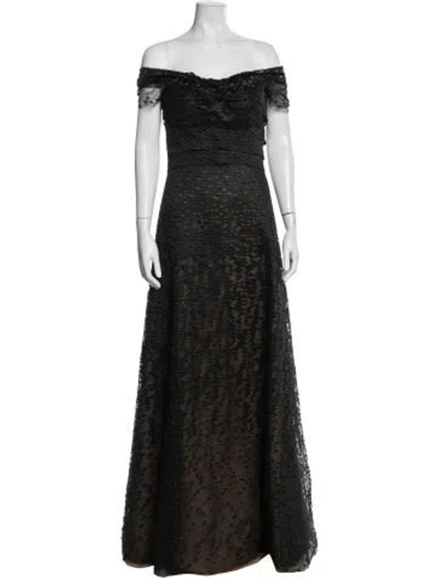 Pre-owned Rene Ruiz Lace Pattern Long Dress In Black
