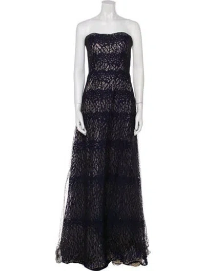 Pre-owned Rene Ruiz Lace Pattern Long Dress In Blue