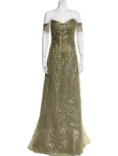 Pre-owned Rene Ruiz Lace Pattern Long Dress In Green