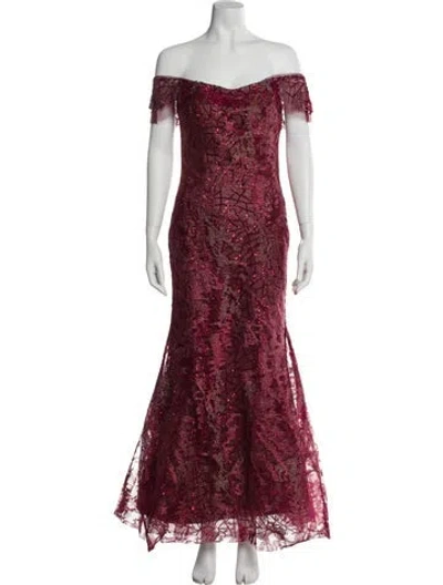 Pre-owned Rene Ruiz Lace Pattern Long Dress In Red