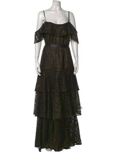 Pre-owned Rene Ruiz Lace Pattern Long Dress W/ Tags In Black/green