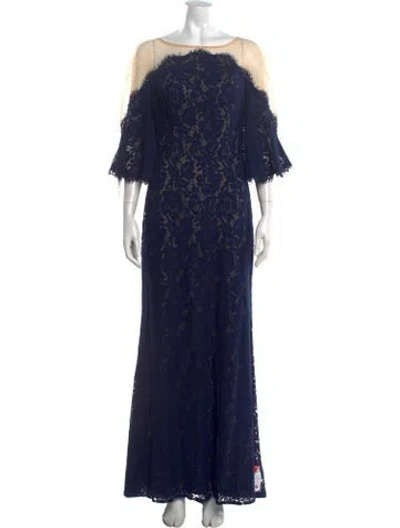 Pre-owned Rene Ruiz Lace Pattern Long Dress W/ Tags In Blue