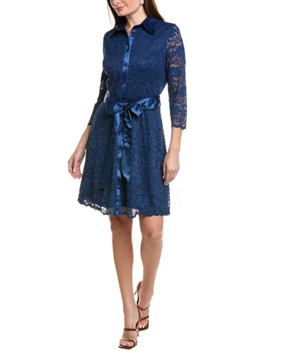 Rene Ruiz Lace Shirtdress In Blue