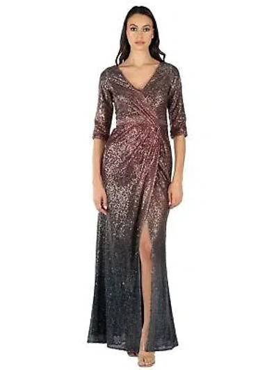 Pre-owned Rene Ruiz Long Sleeve Draped Sequin Evening Gown Multi Size 4 Formal Dress In Multicolor