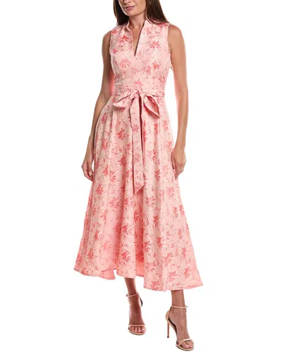 Rene Ruiz Mandarin Collar Jacquard Flare Hem Maxi Dress In Pink