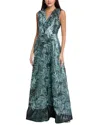 Rene Ruiz Metallic Jacquard Gown In Green