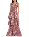 Rene Ruiz Metallic Jacquard Gown In Pink