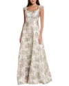 Rene Ruiz Metallic Jacquard Gown In White