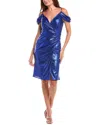 Rene Ruiz Metallic Ruched Cocktail Dress In Blue