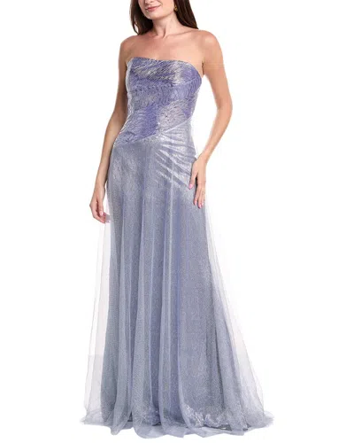 Rene Ruiz Metallic Tulle Overlay Gown In Gray