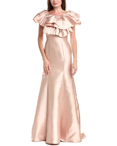 RENE RUIZ MIKADO STATEMENT NECKLINE FIT & FLARE GOWN
