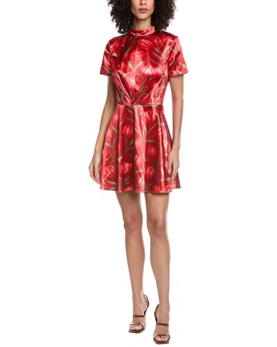 Rene Ruiz Mock Neck Floral Jacquard Fit & Flare Mini Dress In Red