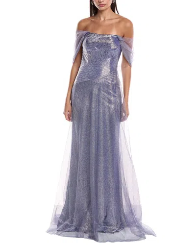 Rene Ruiz Off-shoulder Metallic Gown In Purple