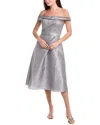 Rene Ruiz Off-the-shoulder A-line Brocade Cocktail Dress In Gray