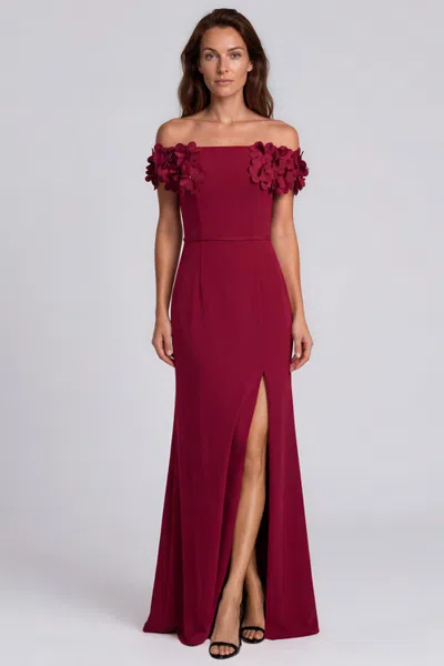 Rene Ruiz Off The Shoulder Crepe Gown In Red