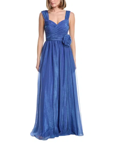 Rene Ruiz Off-the-shoulder Draped Tulle Gown In Blue