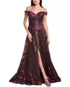 Rene Ruiz Off-the-shoulder Gown In Burgundy