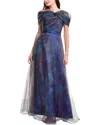 Rene Ruiz Off-the-shoulder Gown In Blue
