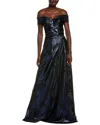 Rene Ruiz Off-the-shoulder Gown In Blue