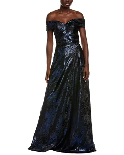 Rene Ruiz Off-the-shoulder Gown In Blue