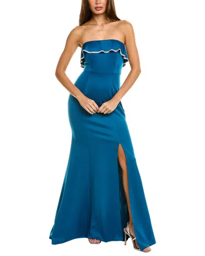 Rene Ruiz Off-the-shoulder Gown In Blue