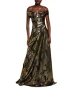 Rene Ruiz Off-the-shoulder Gown In Brown
