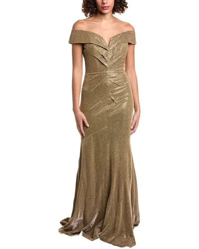 Rene Ruiz Off-the-shoulder Gown In Gold