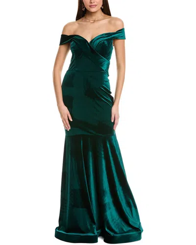 Rene Ruiz Off-the-shoulder Gown In Multi