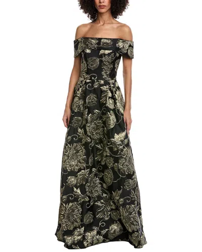 Rene Ruiz Off-the-shoulder Jacquard Gown In Green