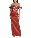 Rene Ruiz Off-the-shoulder Mikado Gown In Red